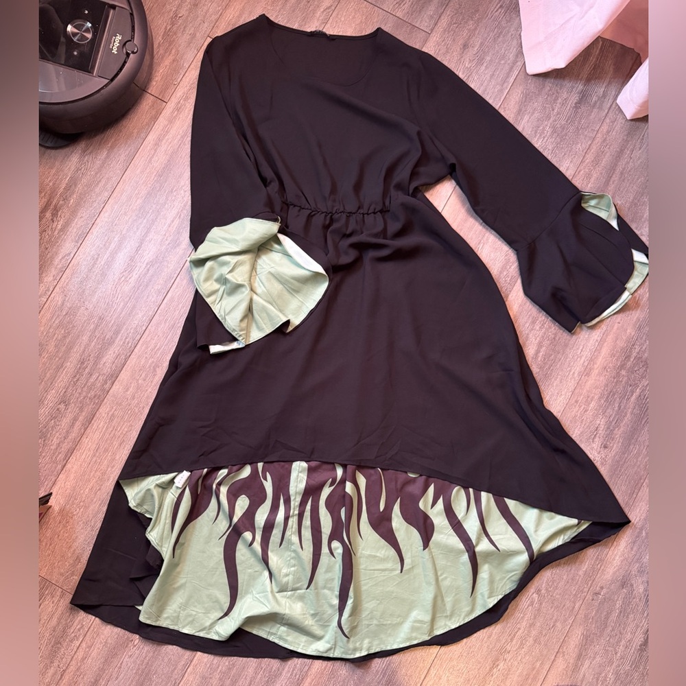 Black Dress with Green Flame Hem